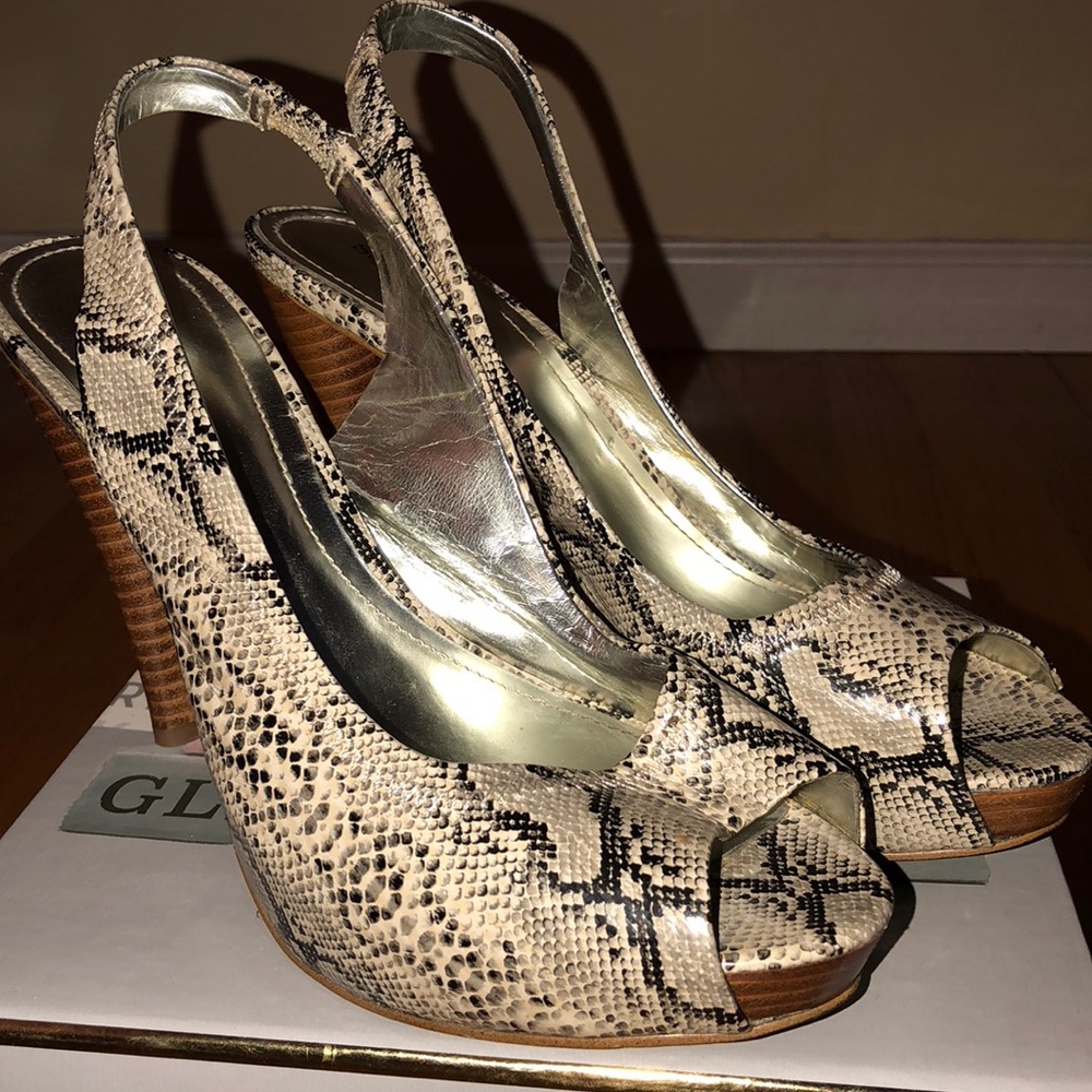 Python Sneak-Print Open-Toe Sling-Back Pumps- Sz 8 - image 4